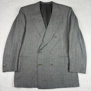 Canali Double Breasted Wool Jacket Blazer Marbled Gray pinstripe 46L‎ (EU 54L)